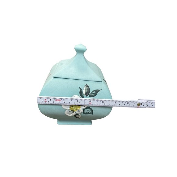 Hand-Painted David Fulmer green white Ceramic Floral Lidded Jar Vase SKU 9312 - Picture 6 of 10